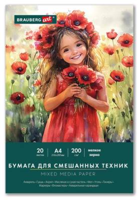 Самсон Бумага для смешанных техник BRAUBERG ART,200г/м2,А4 формат,210x297мм,20 листов,в папке,11696