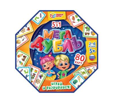 Купить КанцСимбат Настольная игра. Мегадубль 5 в 1. 80 карточек 230х230х45 мм. Умные игры в кор.12шт в БУКВАЕШКА
