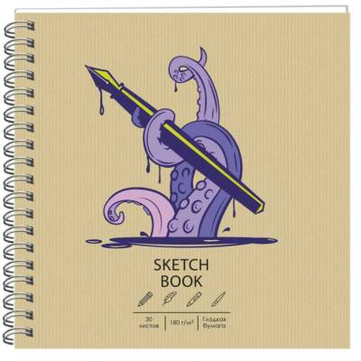 КанцЭксмо Скетчбук (190х190) 30л. DRAFT and CRAFT. Drawctopus, евроспираль.